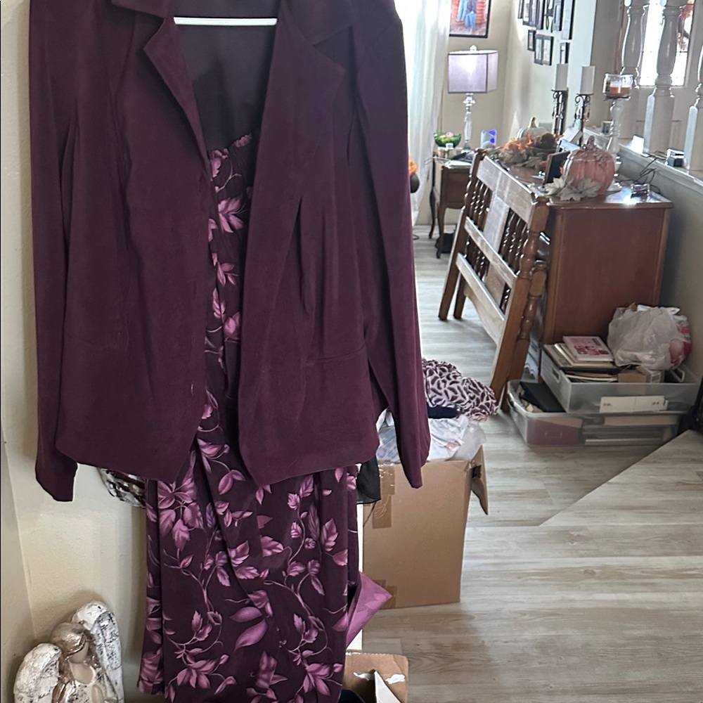 KSL Purple Floral skirt with Matching sueded Blazer